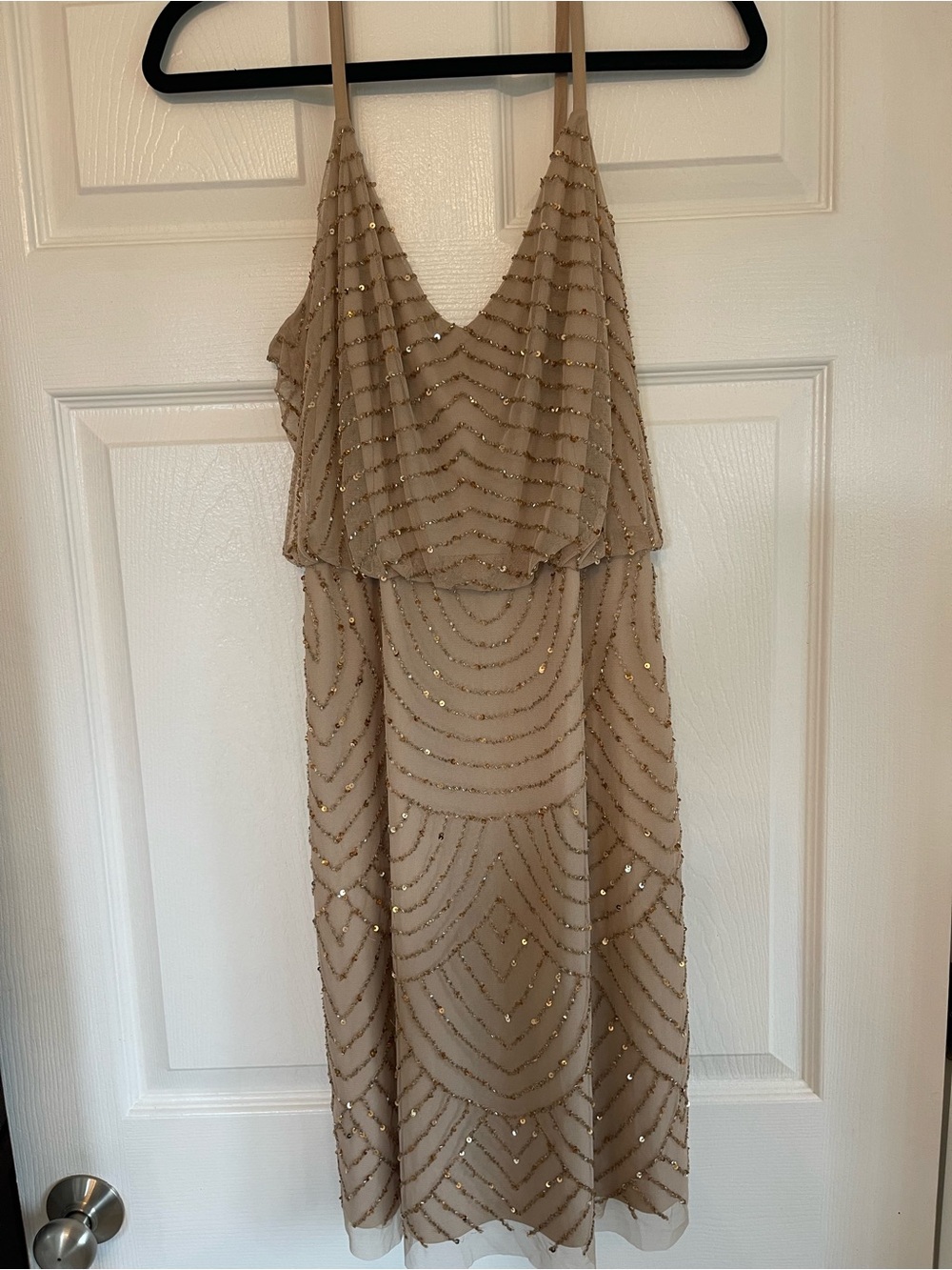 Adrianna Papell Nude Beaded Midi Dress